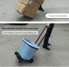 Compact Folding Hand Truck: Portable Four-Wheel Small Trailer Cart for Travel, Shopping, and Luggage Transport.
