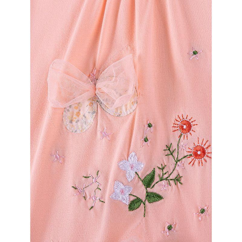 Sweet and Cute Style Girls' Dress Summer Pink Bow Print Kidsren's Short-Sleeved Mid-Length Skirt Knitted Skirt