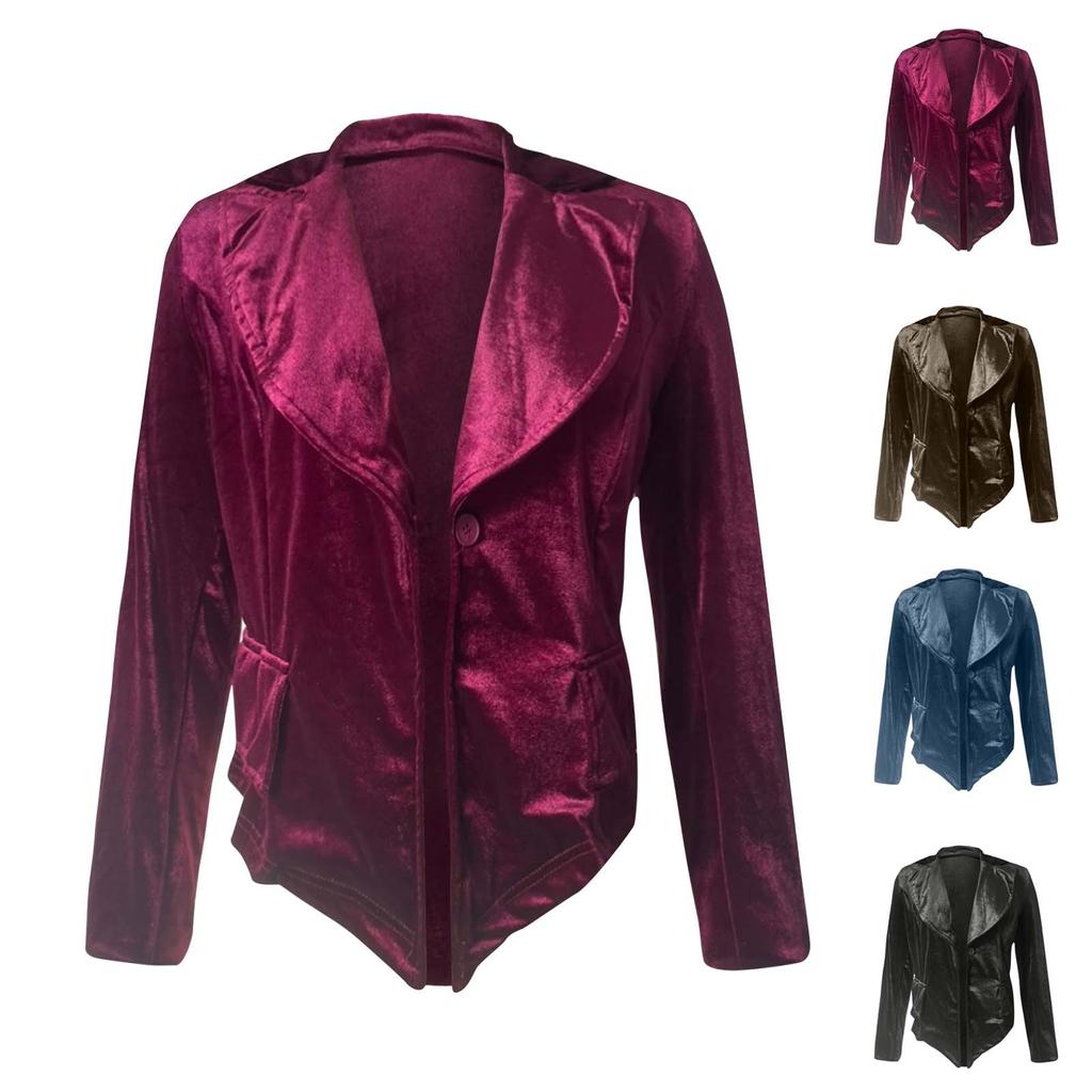 Women's Long Sleeved Lapel Solid Color Gold Velvet Loose Jacket