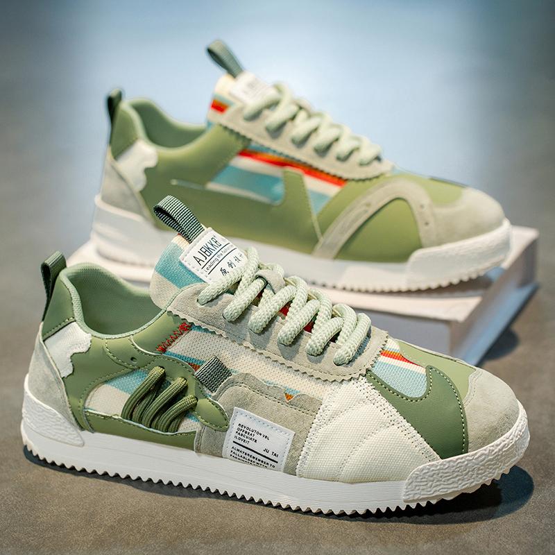 Trend Green Casual Sneaker Man Personality Patchwork Designer Men's Shoes Comfort Lace-up Flat Skateboard Shoes Men Casual Shoes