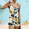 Women Plus Size Square Neck Wide Straps One Piece Boyshort Landscape Printed Swimsuit