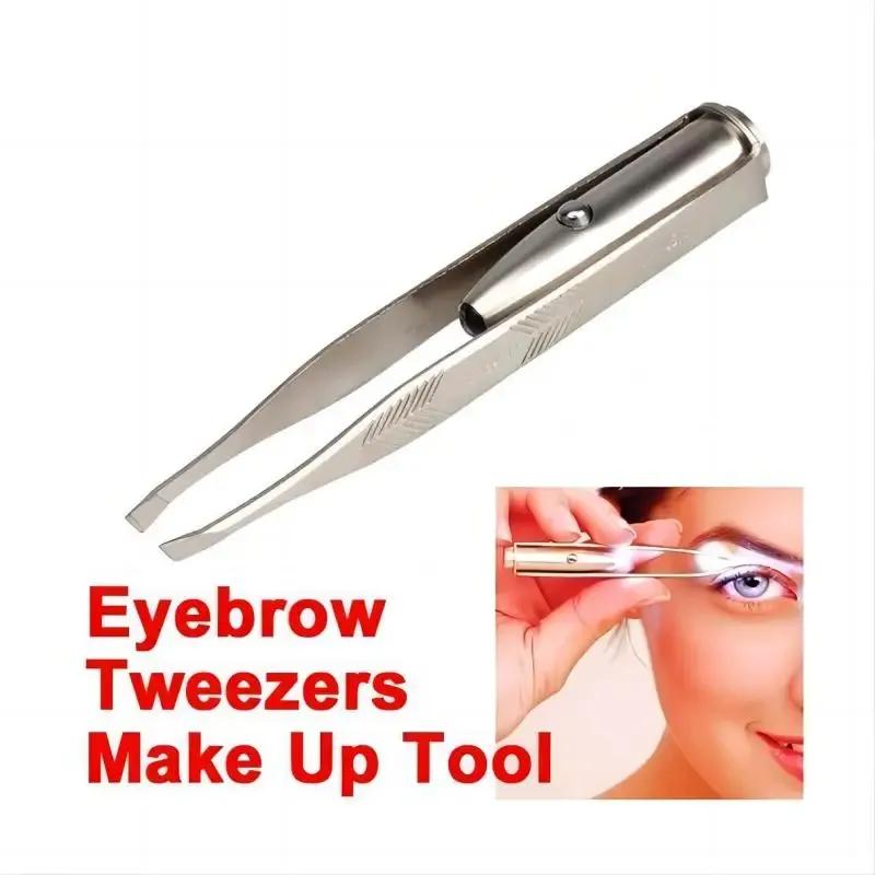 "LED Lighted Eyebrow Clip Stainless Steel Professional Beauty Tool for Eyebrow Trimming"