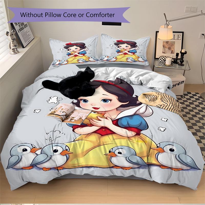 3pcs Disney Snow White and the Birds Quilt Cover Set (1 Quilt Cover + 2 Pillowcases Without Pillow Core), High-Definition Printing for Home and D