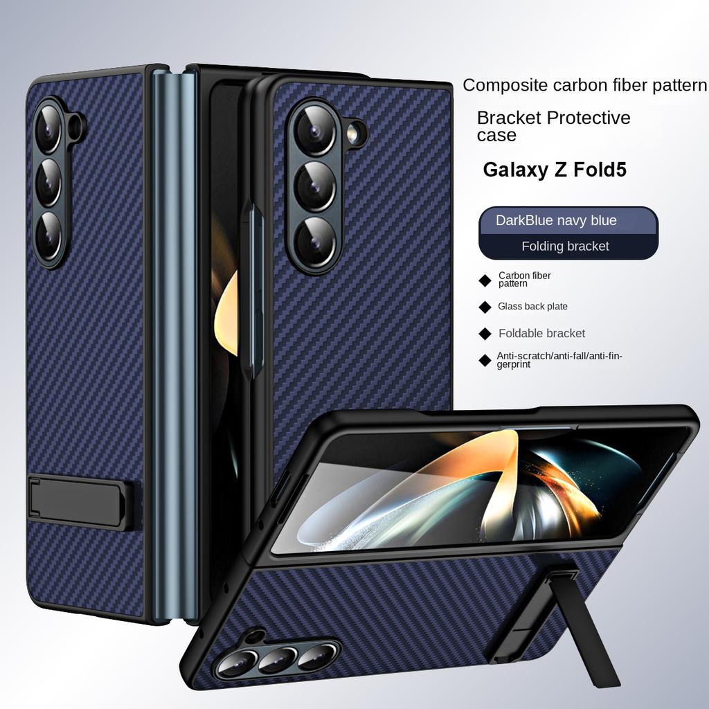 Carbon Fiber Stand Phone Case for Samsung Galaxy Z Fold 5 4 3 Fold5 Fold4 Fold3 5G Shockproof Prevention Hard Cover