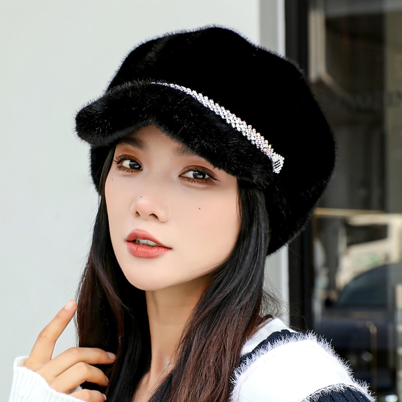 Женская бархатная шапка из искусственного меха для путешествий на зиму, теплая шапка из искусственного меха, утконосая шапка, благородный темперамент, модный берет из искусственного меха норки с полями