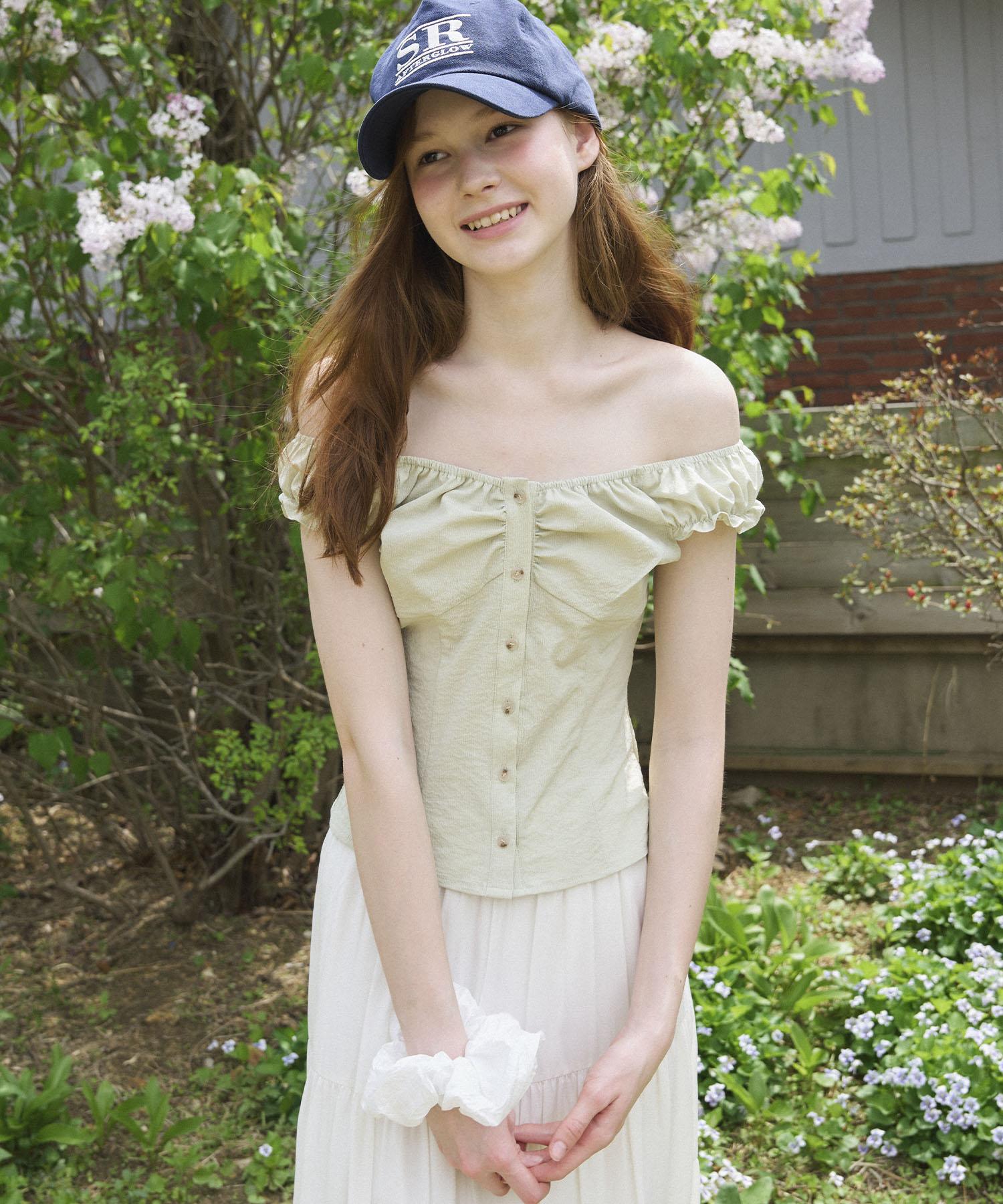 Soire (2Color)2Way Shirring Blouse White/Free