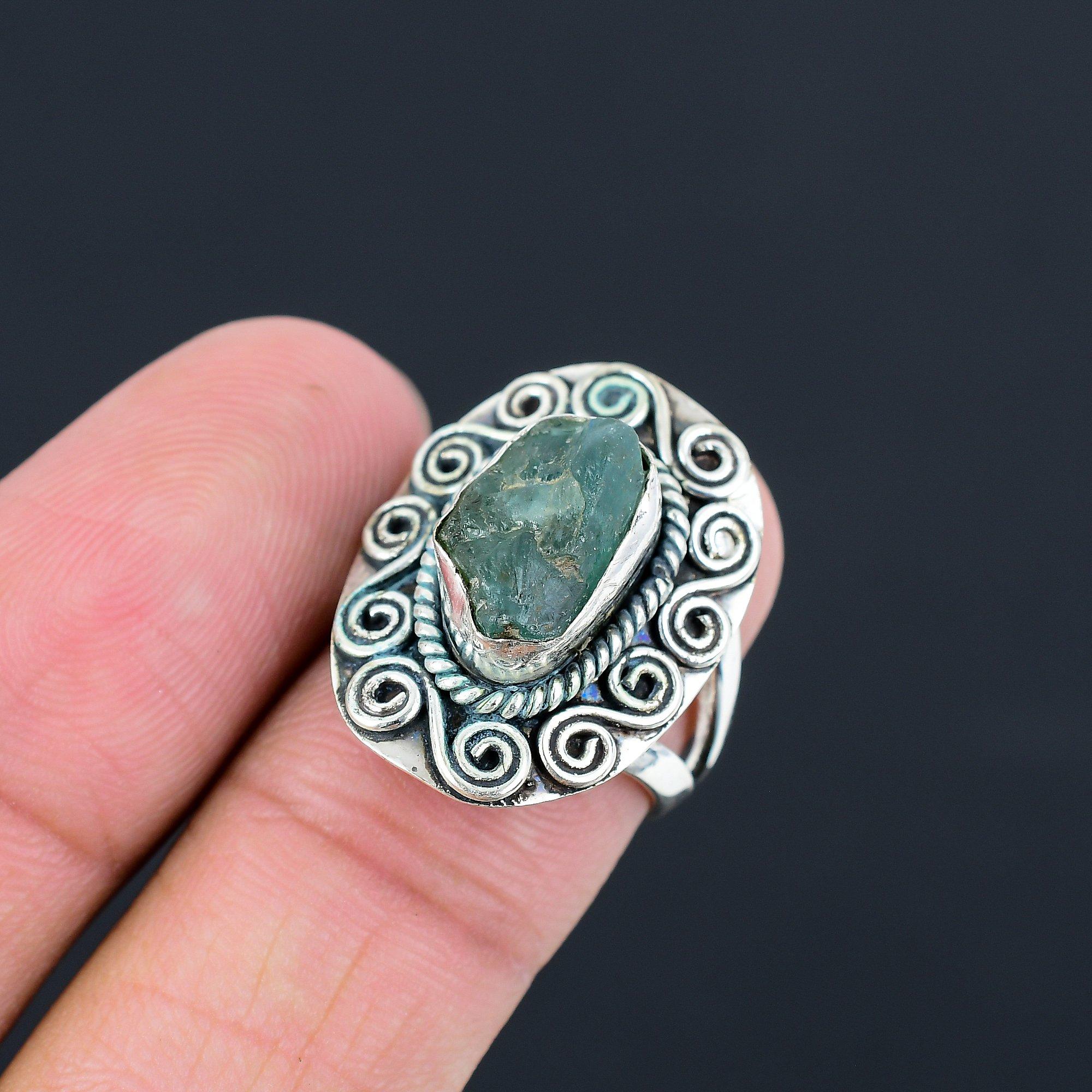 Март Натуральный Аквамарин Необработанный Новое Заявление Кольцо Ювелирные Изделия Размер 7 Стерлинговое Серебро 7
