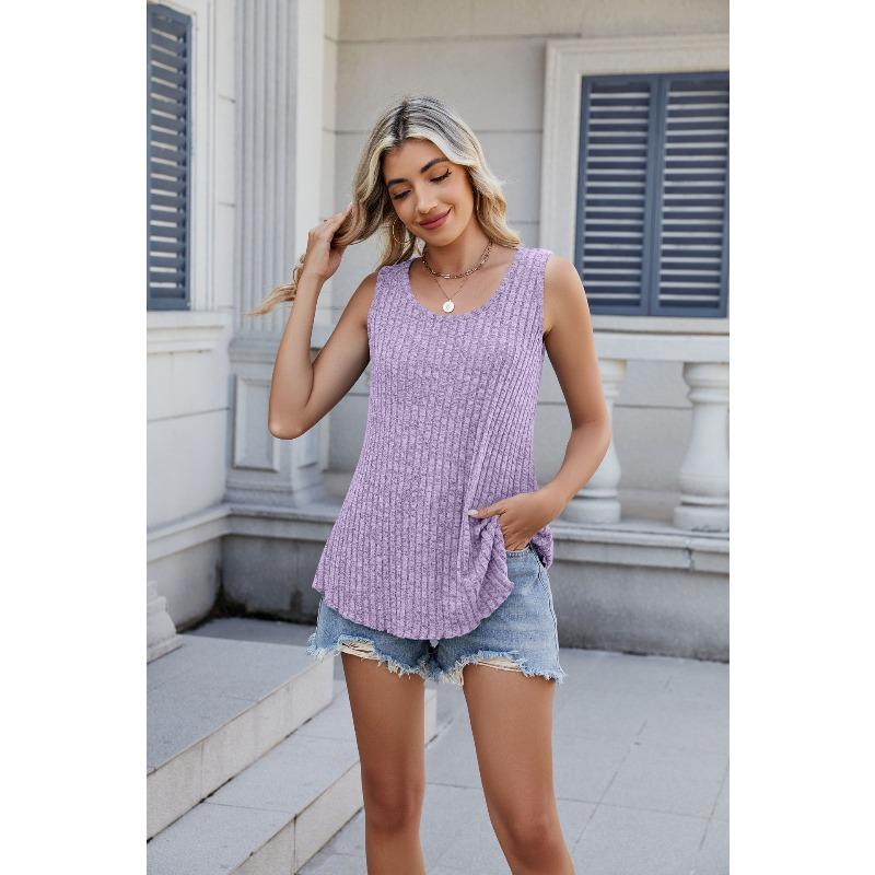 

QICED Women s Fashion Casual Solid Color Print Sleeveless O Neck Blouses & Shirts XXL фіолетовий