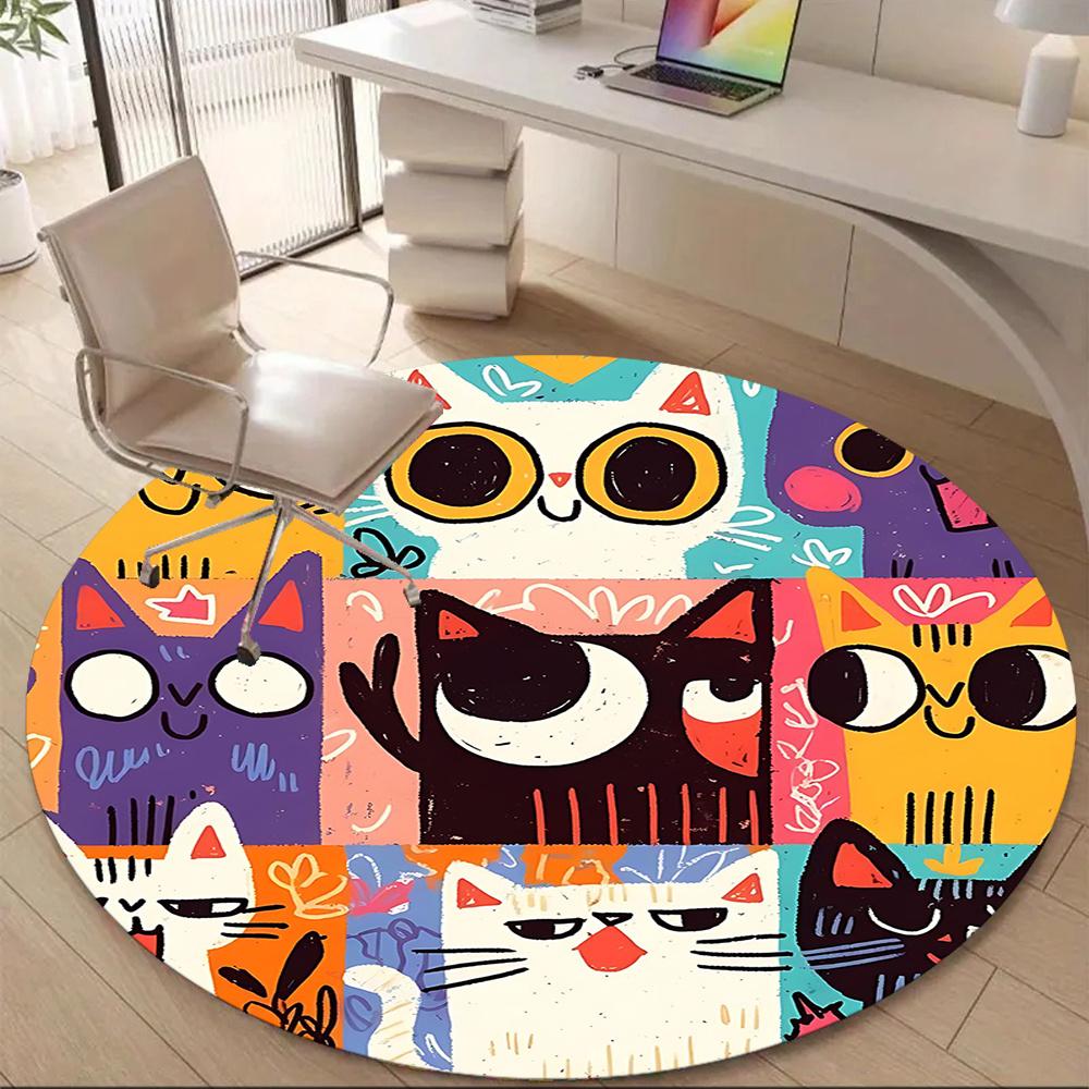 

1PC Cats, Colorful Office Round Area Rug, Indoor Mat Suitable ForOffice, Under Office Chairs Bedroom Living Room Home Decor, Room Deco g044 80cm by 80cm
