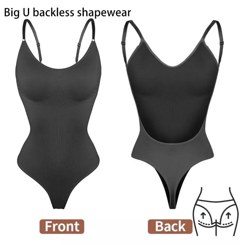 

Big U Backless Adjustable Strap Tummy Control Bodysuit Shaper Ribbed Seamless Butt Lifter Shapewear for Women S чёрный