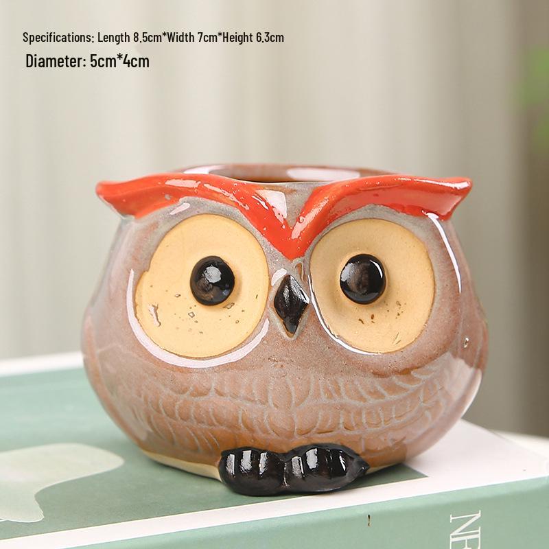 Cute Owl Ceramic Planter for Succulents: Flower/Bonsai Thumb Pot Ornament