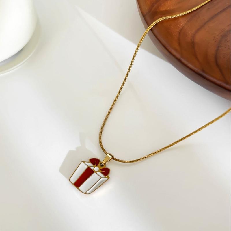 Lovely Cartoon Christmas Necklace Themed Pendant Collarbone Chain Neck Jewelry Gift For Women Holiday Party