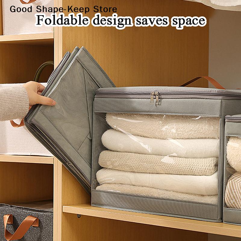 Waterproof And Dustproof Clothing Storage Box, Large Capacity Transparent Foldable And Portable Bedroom Organizer.