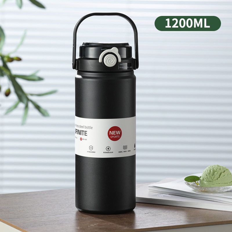 Can Be Printed with Logo316 Stainless Steel Large-Capacity Thermos Cup, Double Drinking Cup, Student Sports Water Bottle Cup Black Double Drink Thermos Cup 1000ml