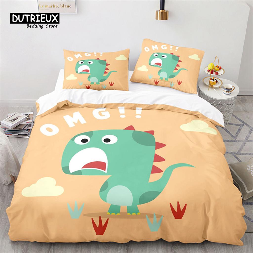 Desene animate dinozaur pilotă capac drăguț animal lenjerie de pat set twin pentru copii băieți fete decor microfibră pilotă capac cu fețe de pernă