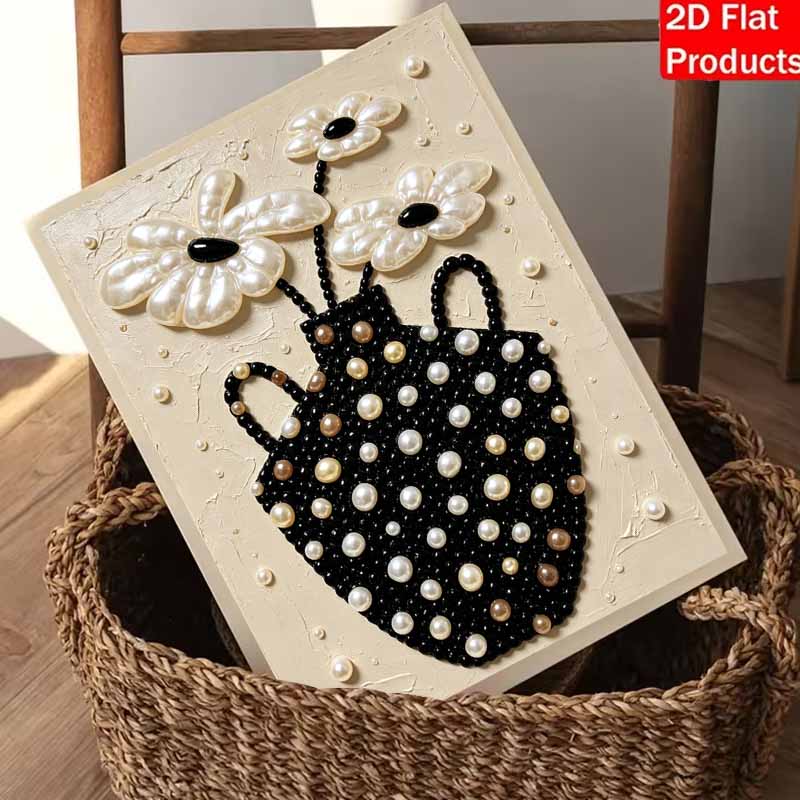 Pearl Painting Art Handmade Black Cat Flower DIY Pearl Decoration Painting
