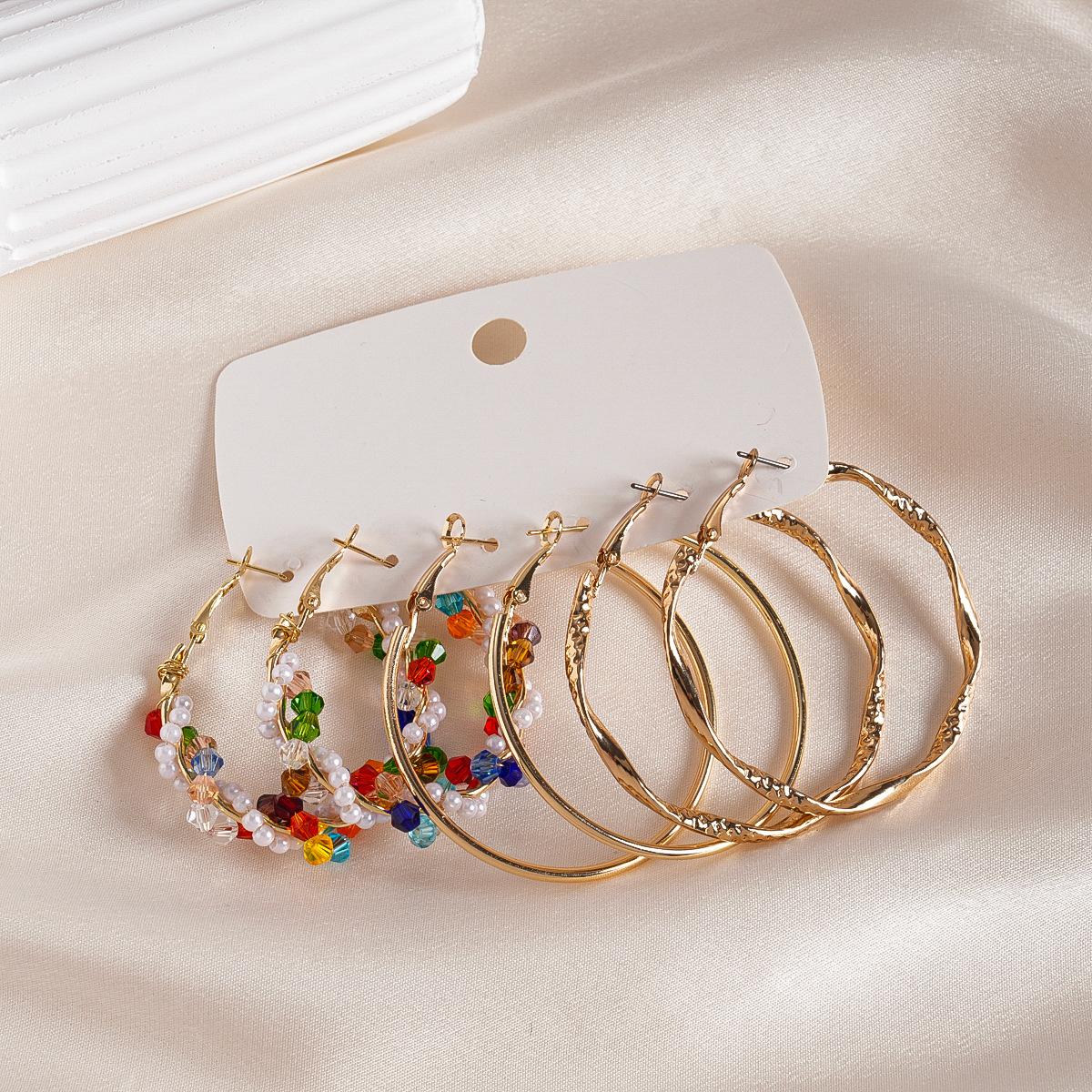 Six-piece imitation pearl beaded geometric round twisted earrings fashion earrings