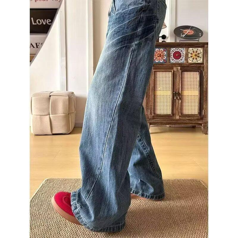 Washed Distressed Micro-Flare 2026 Retro High-Waisted Wide-Leg Jeans