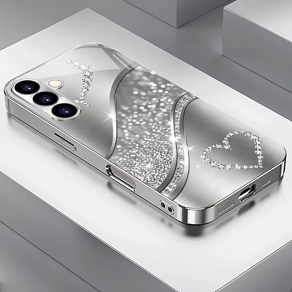 Silver Flash Love Wind Glass Phone Case Suitable for Samsung Galaxy S26 S25 S24 S22 S21 S20 FE/Ultra/Plus Anti Drop Back Cover