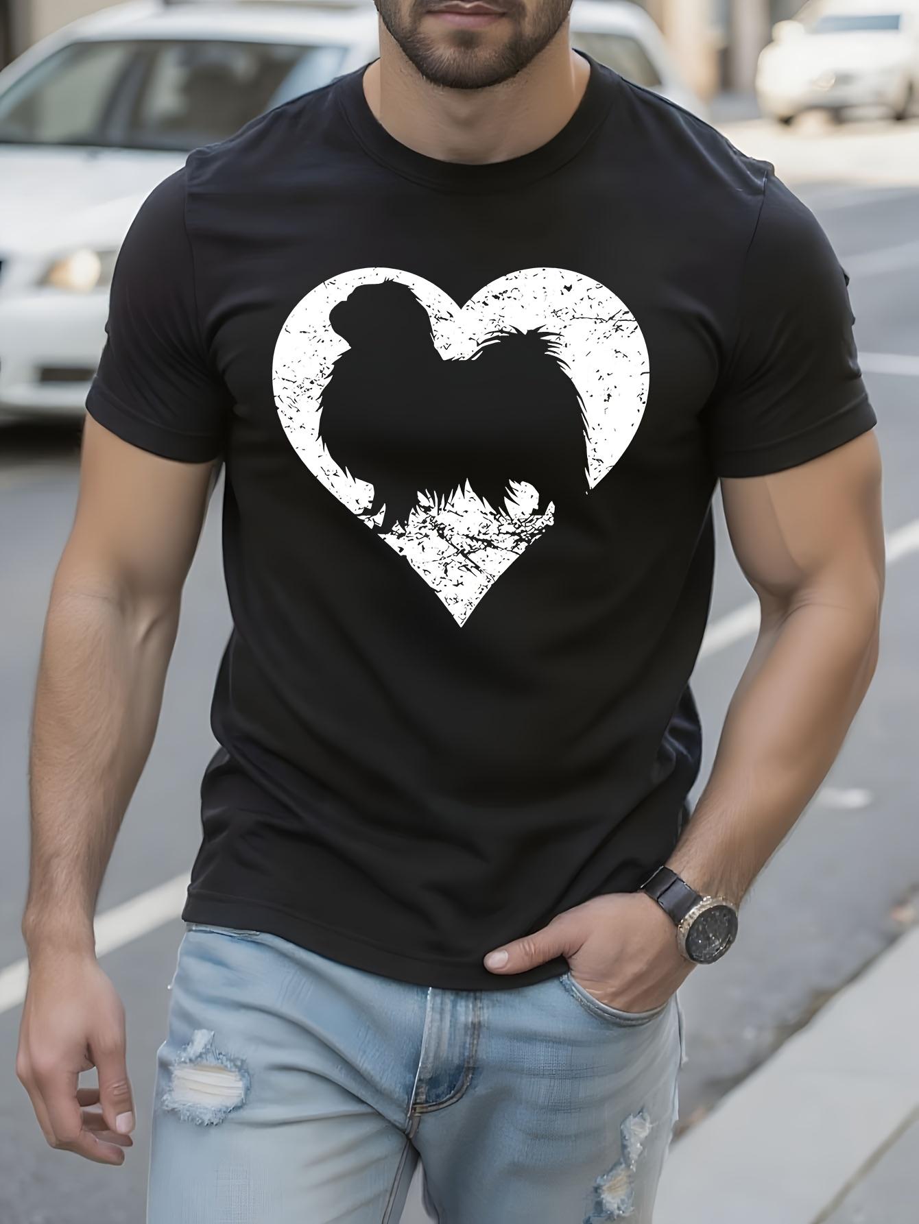 Japanese Chin Dog Lover Tshirt - Black White Heart Silhou... M