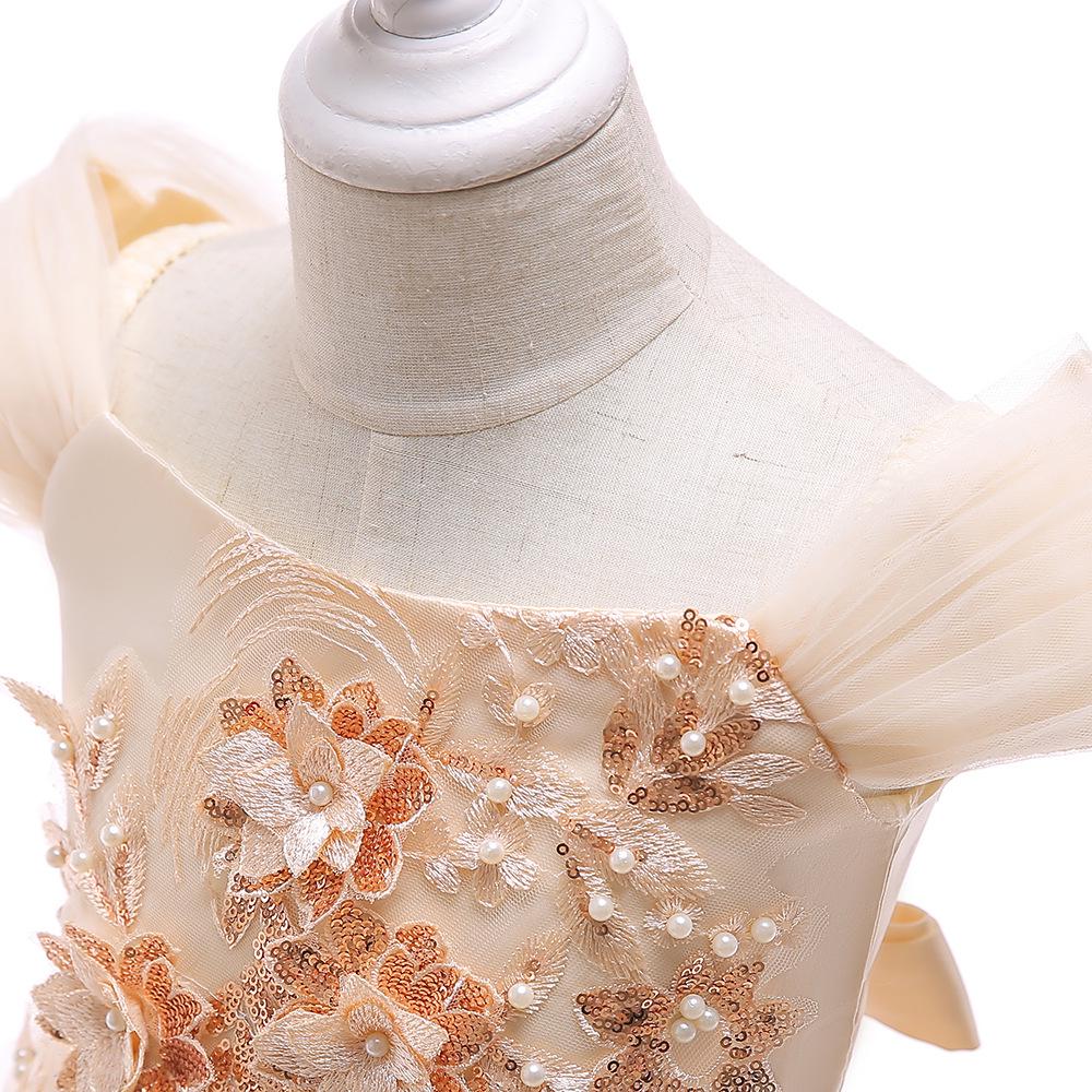 Girls' Evening Dress with 3D Flowers - Princess Catwalk Performance Costume