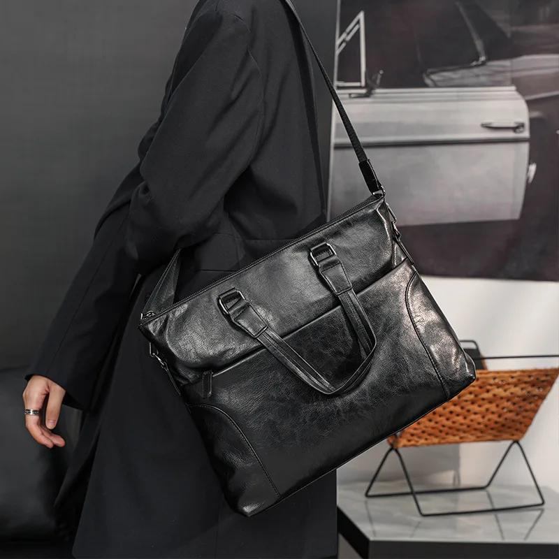 Fashion Men's Business Briefcase PU Leather Document Bag Crossbody Messenger Handbag For 15 Inch Laptop