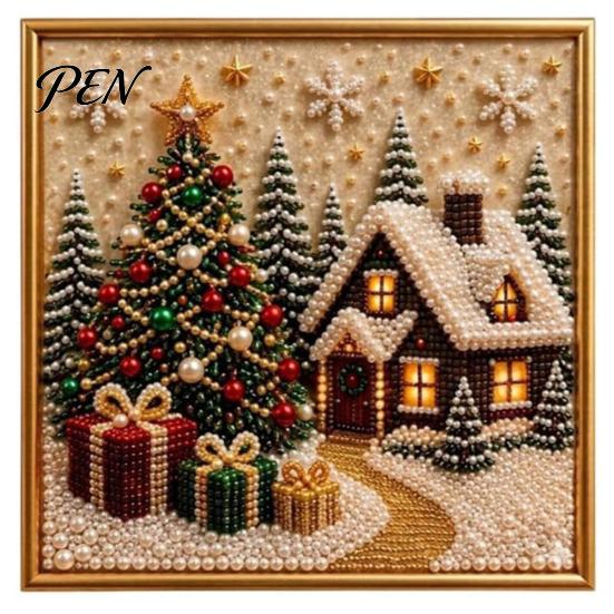 Full Drill Gem Art for Beginners DIY Christmas Faux Pearl Painting Kit with Frame, Santa Creative Gift Crafters Beads Craft Adults Beginner, Handmade