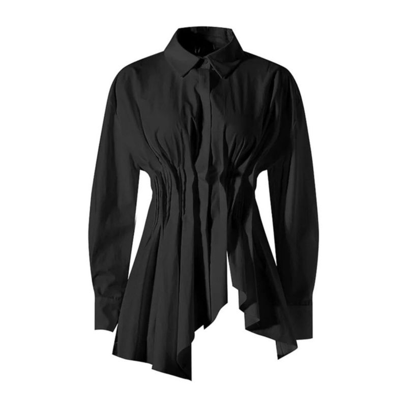 

Irregular Tail Bottom Solid Color Shirt Irregular Fishtail Shirts Black S