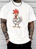 Unisex Summer Red Short Sleeve Tee Cool Cross Arm Rooster Cartoon Print Loose Hip Hop Crew Neck Daily Streetwear Casual Fashion Top