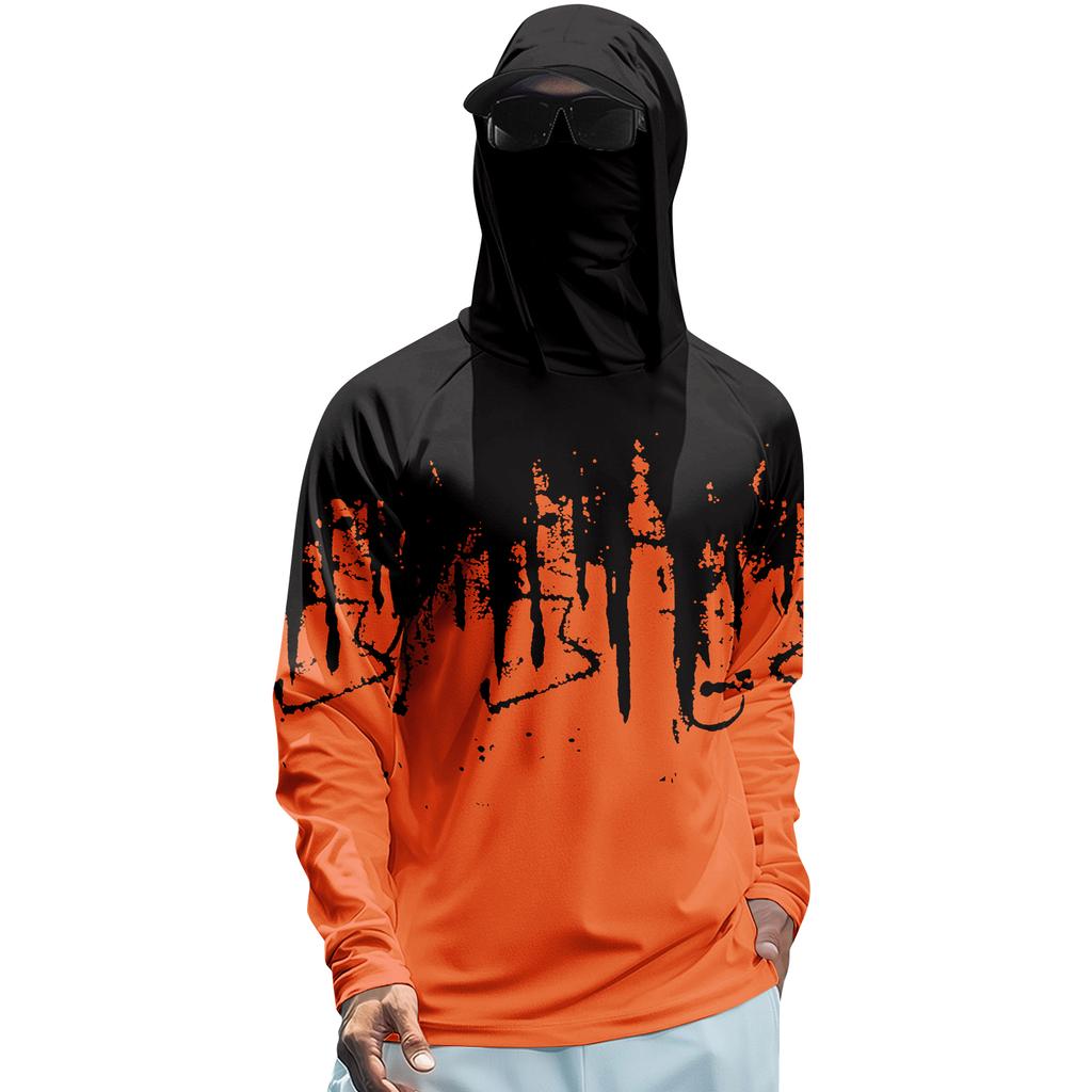 Men’s Summer Long Sleeve Hooded T Shirt Quick Dry Print Lightweight Sun Sports Fishing Gym Top