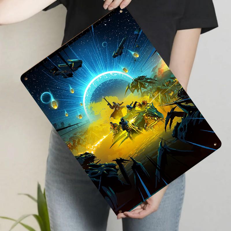 

Star Warriors vs Alien Insects Metal Wall Art Sci Fi Game Theme Living Room Study Decor Hanging 20x30cm（7.8x11.8inch）