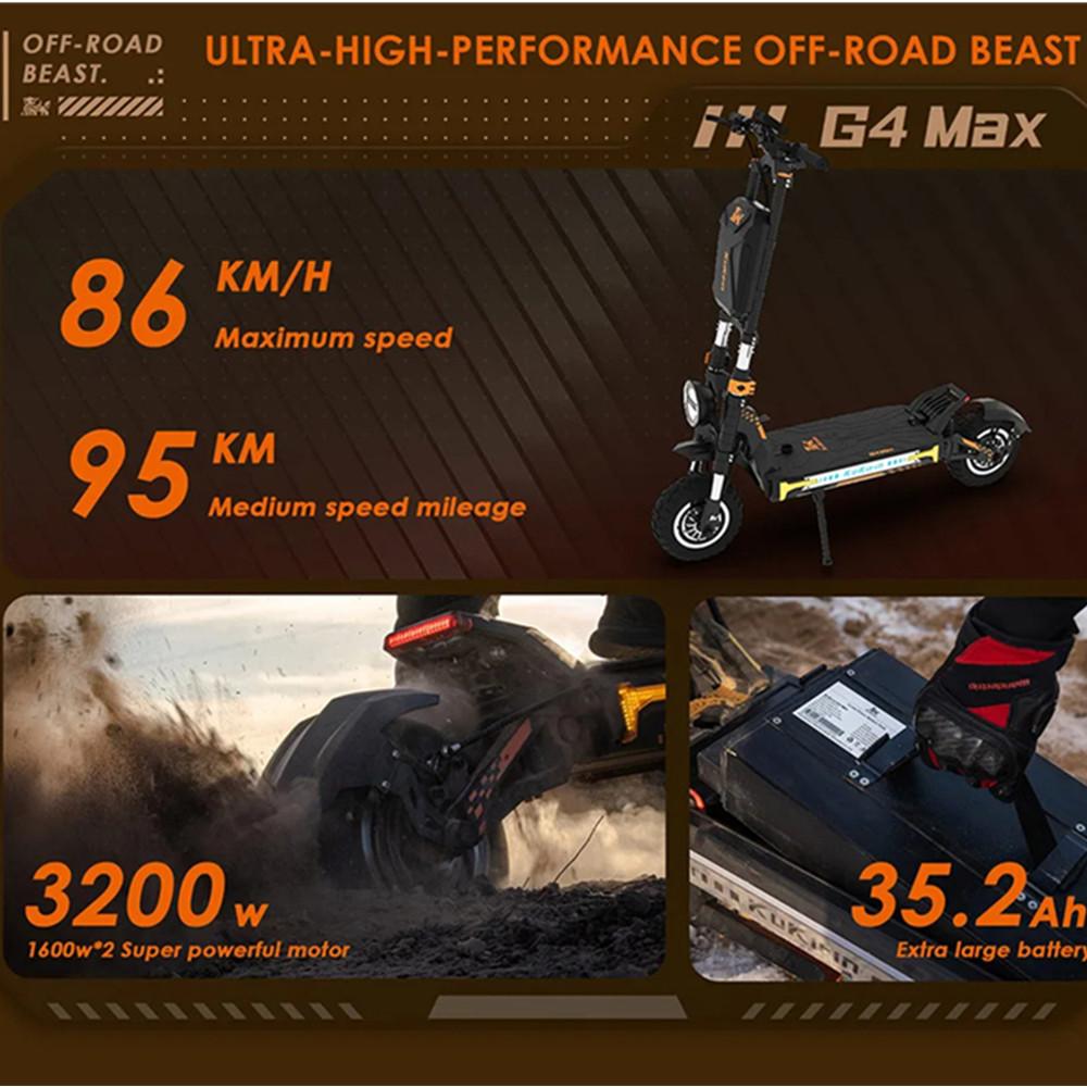 EU Stock KuKirin G4 Max Electric Scooter 2*1600W Motor 60V 35.2Ah Battery 86km/h Speed 95KM Range Off-Road Tire E-scooter