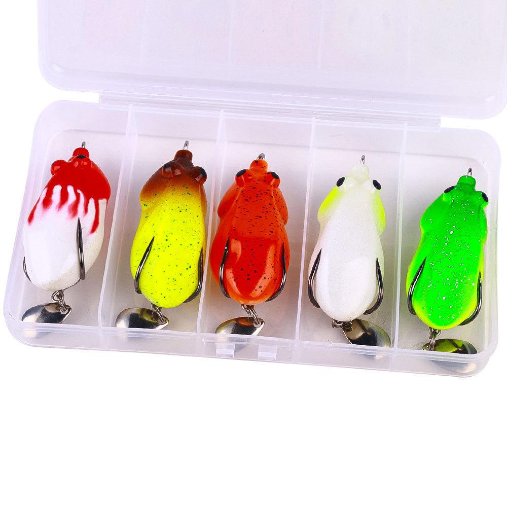 5PCS 6CM 12.8GFrog-shaped artificial bait, sequined frog lure, boxed fishing bait set, lure frog-type artificial bait 6CM 12.8G