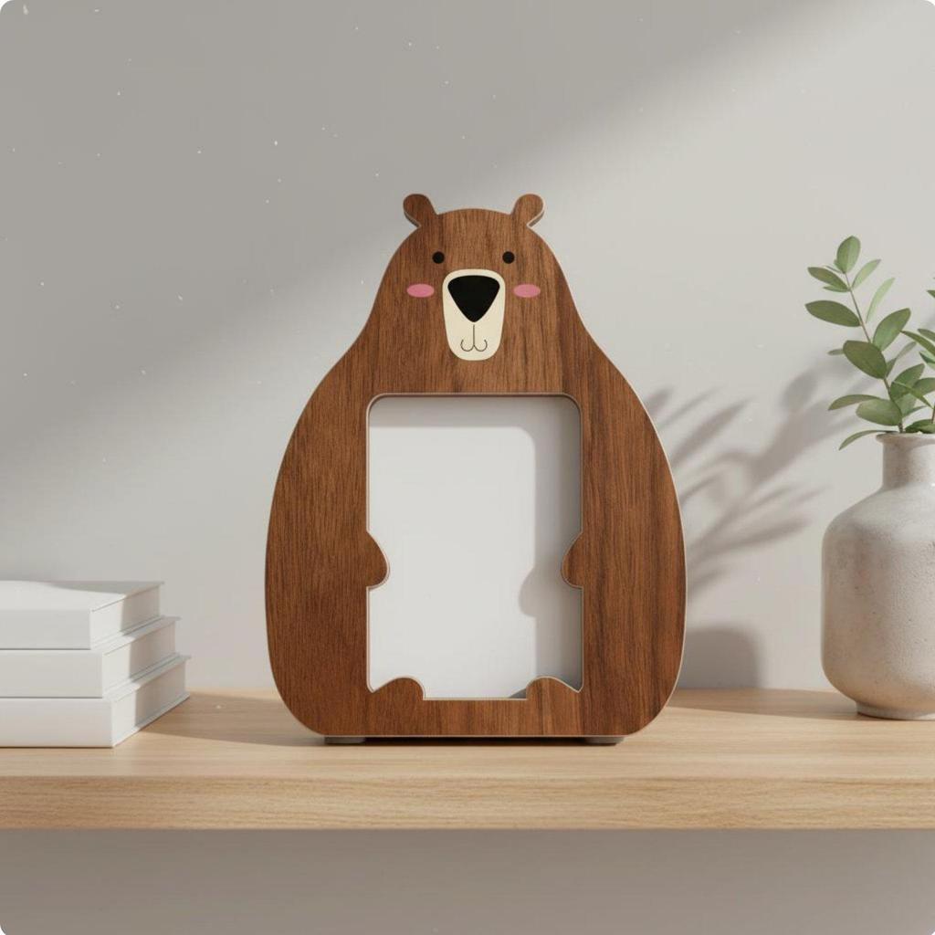 Cadre Photo Chat Dessin Animé Support en Bois Animal de Bureau pour Chambre d'Enfant