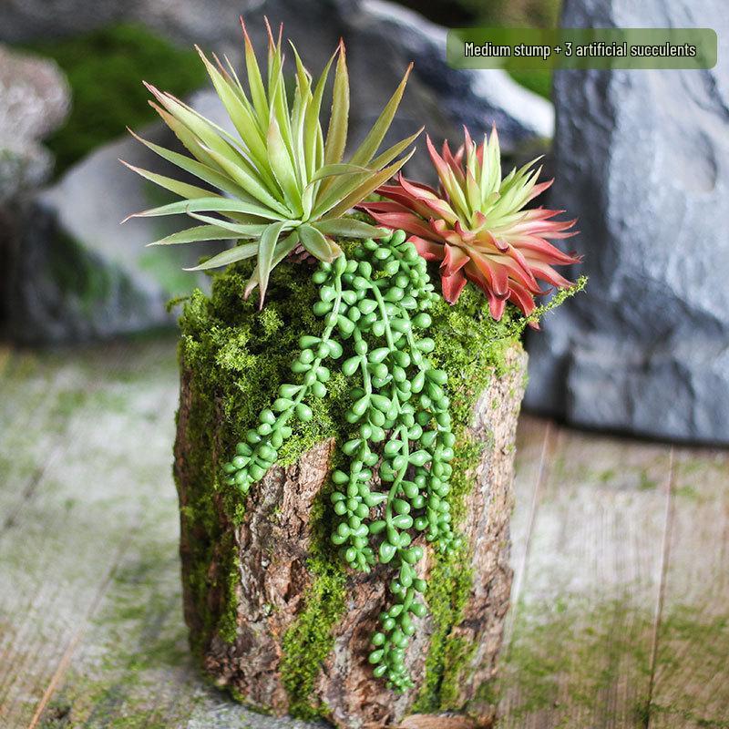 Forest Style Artificial Tree Stump with Moss Bark - Kindergarten and Country Style Decorative Ornament, Perfect for Landscaping or Inserting Flowers.