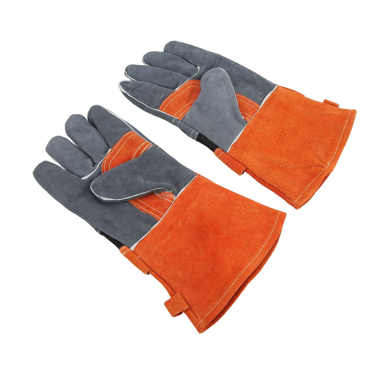 1 Pair of Heat Resistant Gloves Fireproof Flame Retardant Non Scalding Leather for BBQ GrillOrange оранжевый