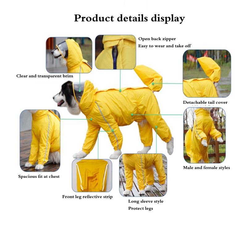 Large Dog Raincoat Waterproof Polyester Safety Reflective Stripe Rain Jacket for Golden Retriever Labrador Husky 8XL-12XL
