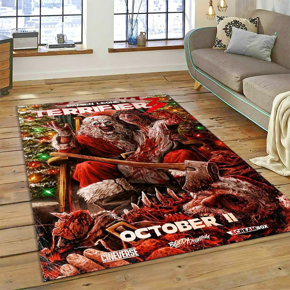 3D Terrifier 3 Horror Clown Movie Cartoon Carpet Rug for Bedroom Living Room Home Sofa Decoration,kids Play Decor Floor Mat Gift