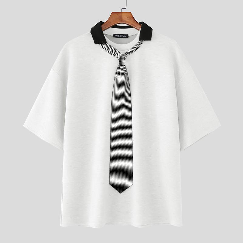 

INCERUN Мужские футболки с коротким рукавом, завязкой на шее, пэчворк, повседневные, свободного кроя M