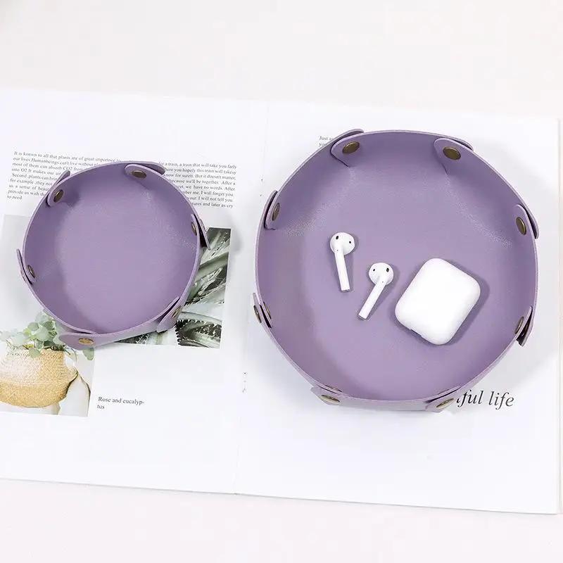 1PCS Nordic Style Leather Storage Tray Desktop Organizer For Key Jewelry Cosmetic Storage Box Folding Organizer Home Decoration