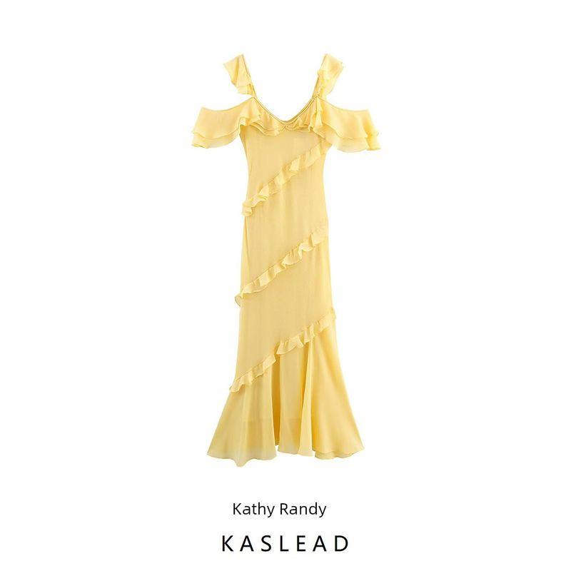 Kaslead New Women clothes Western Style Fashion Simple Patchwork Laminated Decoration Dress 1223459