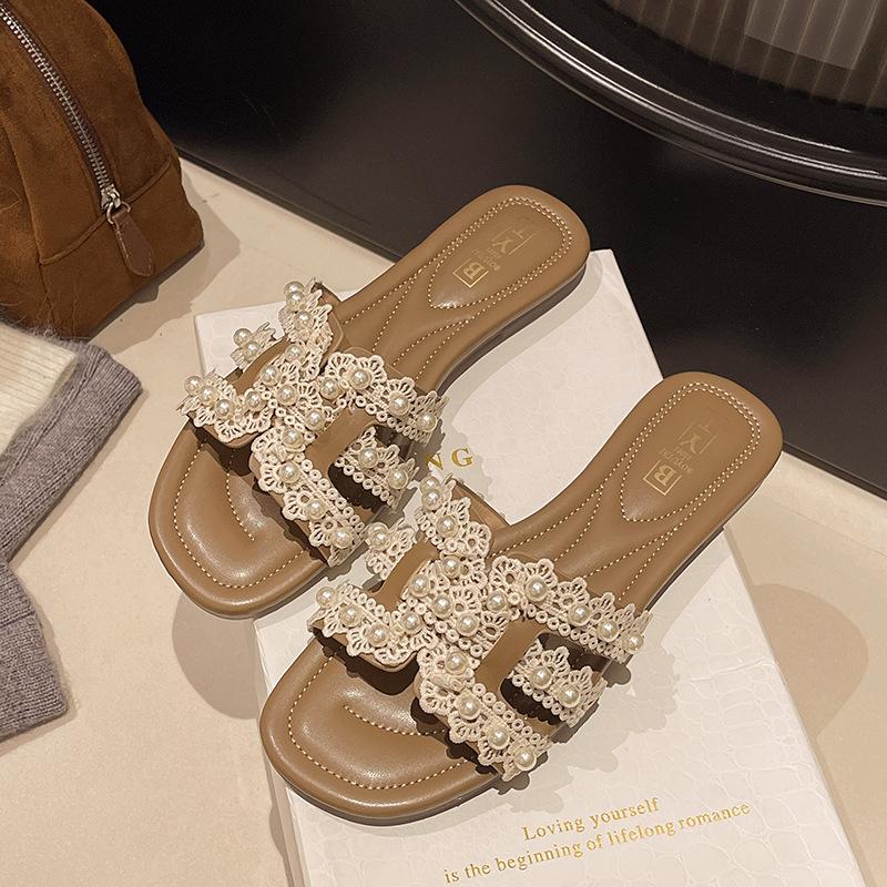 Coole Hausschuhe Damen Sommerbekleidung 2025 neu Sommer Sommer Damenschuhe Fee vielseitig flachsohlig Strand Ein-Wort-Pantolette