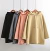 Women Long Sleeve Hooded V Neck Loose Pullovers Female Tops Solid Color Sweatshirts