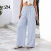 Breathable Loose Trousers Women Striped Wide Leg Pants, Summer Elastic Waist Casual Trousers, Fit Palazzo Pants with Pockets Soft Lounge