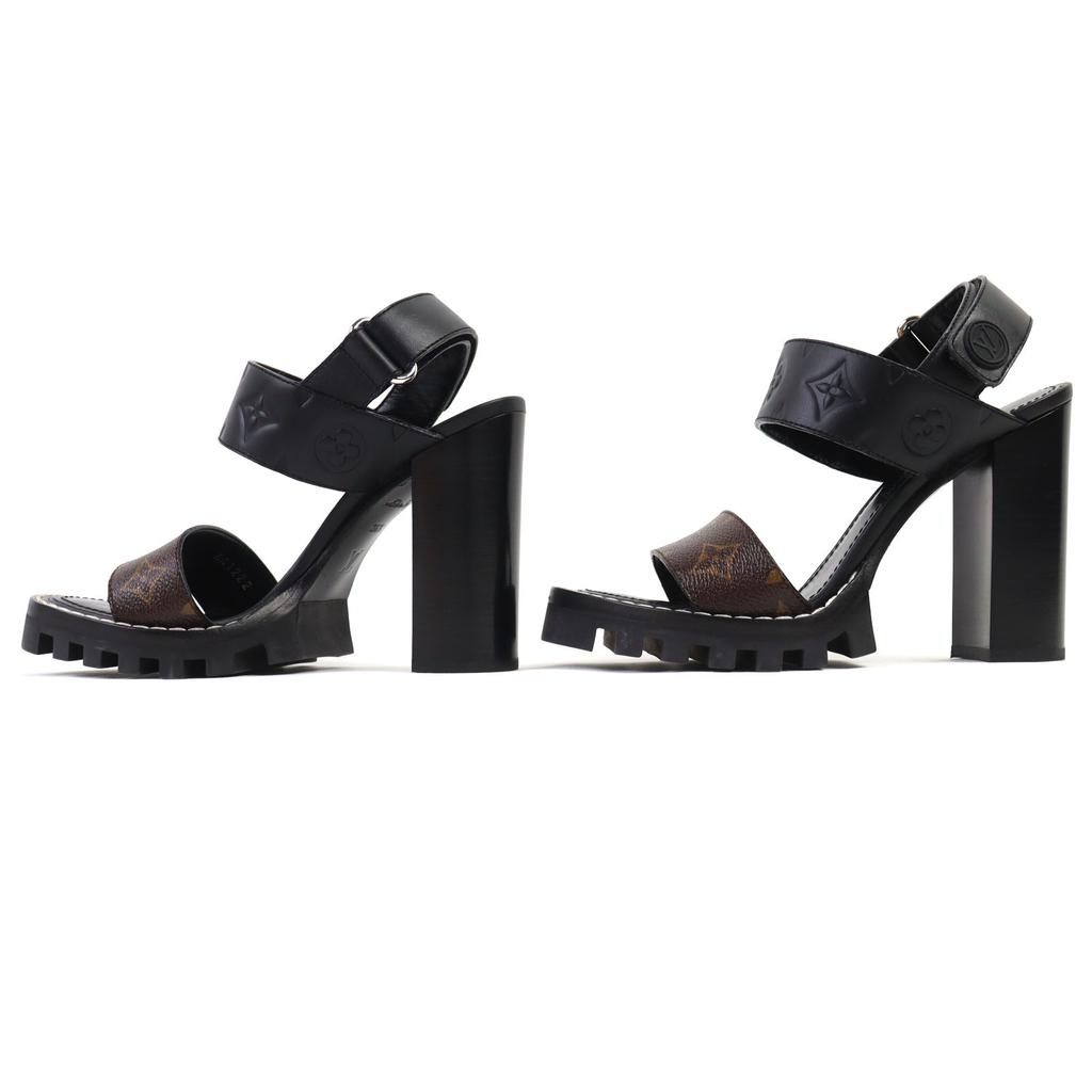 Excellent LOUIS VUITTON Sandals Star trail line Black brown Monogram canvas Women 36.5 Used