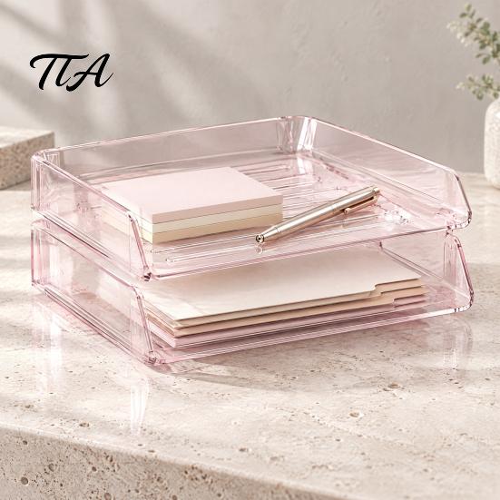 Desktop Stationery Storage Case Large Capacity Desk Organizer for Documents Files Letters A4 Paper Book Notes Mail, Clear File Sorter Stackable Tray,