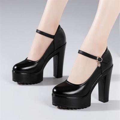 Genuine Leather Shoes Women Round Toe Platform Pumps  High Heels Fashion Black Women's Work Shoe Party Wedding Shoes Plus Size 3