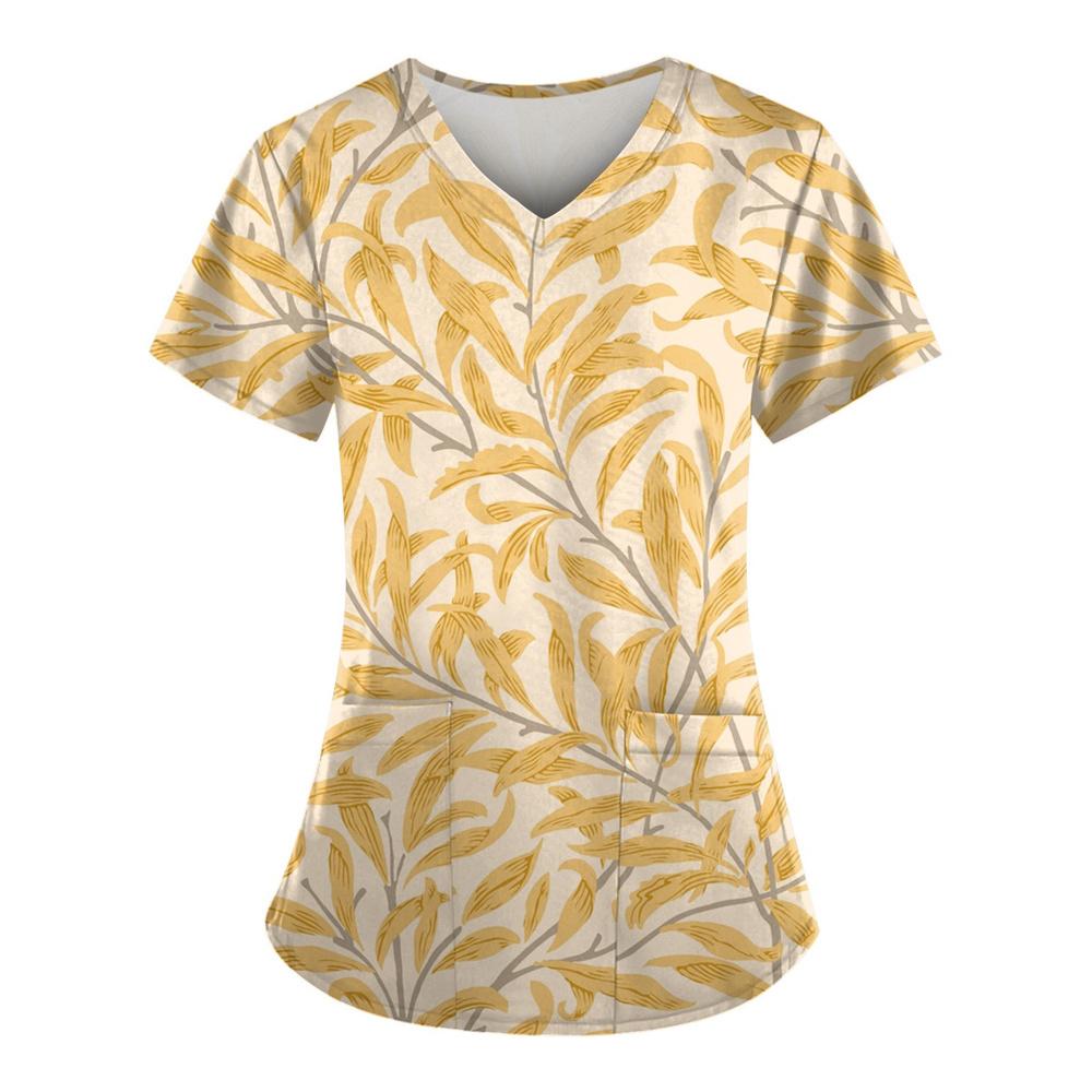 V-Neck Work Clothes Unisex Pet Grooming Uniforms Institutions Beauty Salon Scrubs Tops Scrubs Tops Spa Uniforms Print Shirt A50