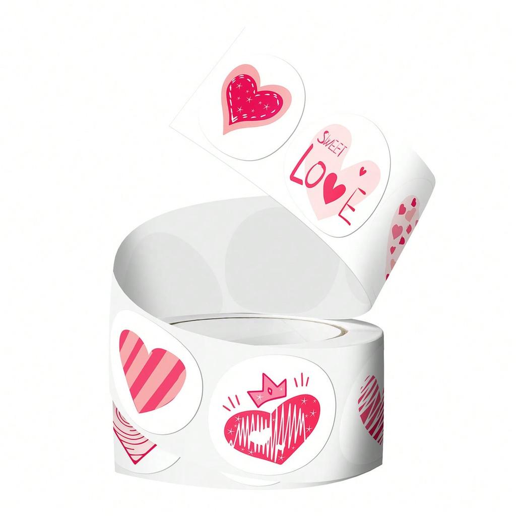 500 Sheets Per Roll - Valentine's Day Heart Stickers, Love Letters Greeting Cards Envelopes, Flower Bouquet Sealing Stickers