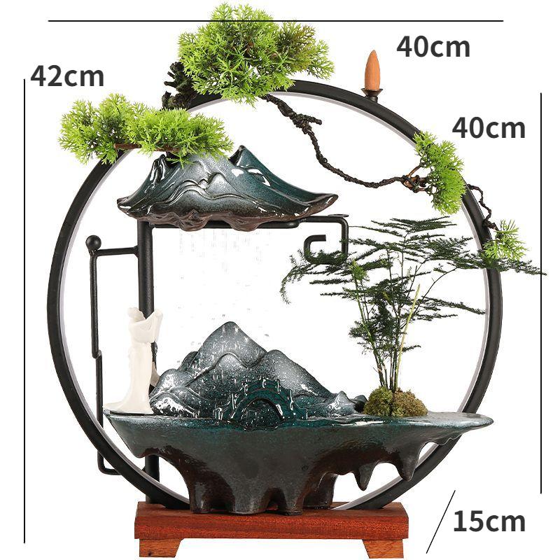 Creative LED Lamp Circle Reverse Flow Incense Burner Attract Wealth Cycle Flowing Rain Curtain Ornament Home Decoration